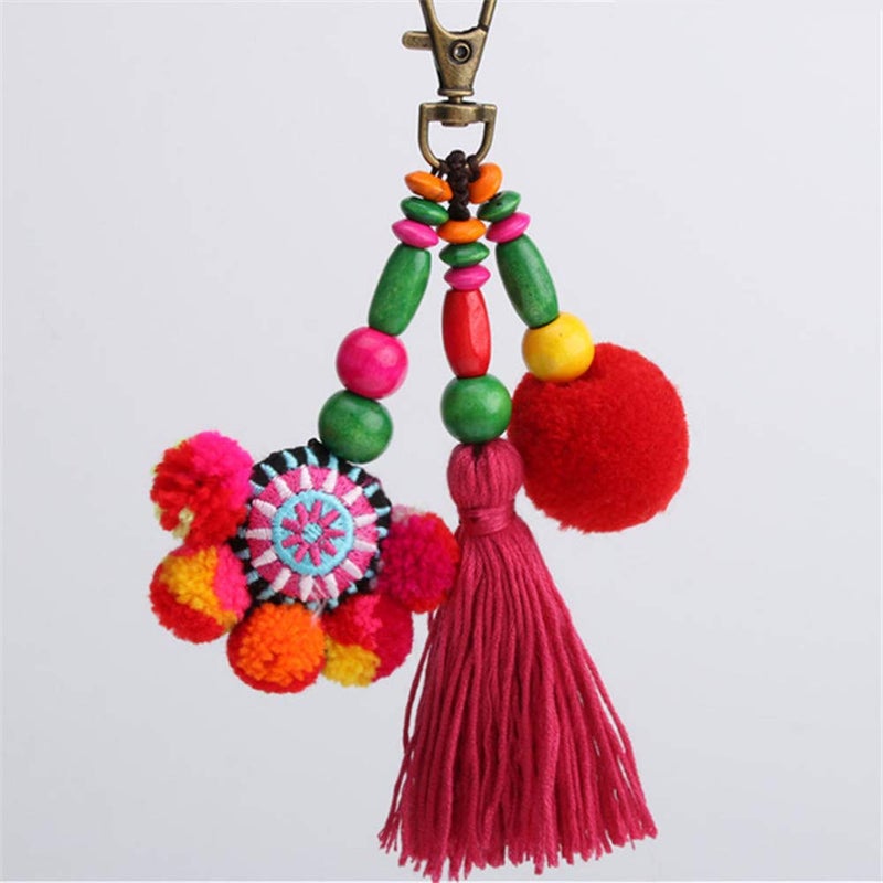 QTMY Cute Pom Pom Tassel Boho Bag Charm Pendant Keyring Keychain for Women Purse Handbag Decor (7) - Image 3